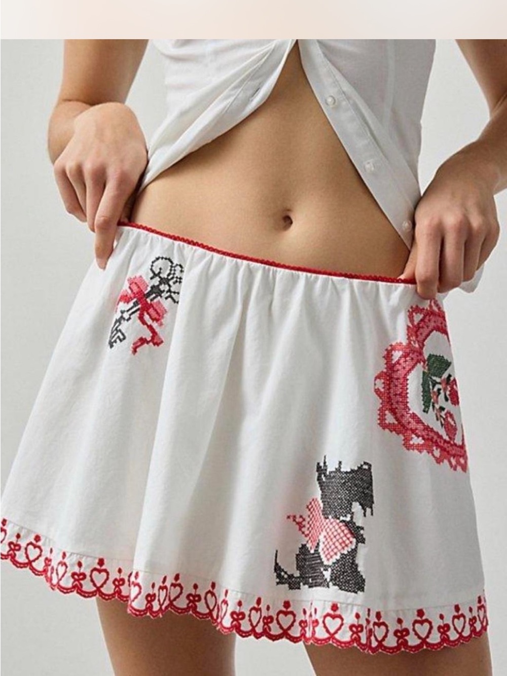 Urban Outfitters Kimchi Blue Scottie Dog Embroidered Cross-stitch Mini Skirt
